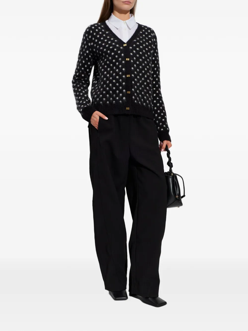 Ganni Polka Dot Button-up Cardigan In Black