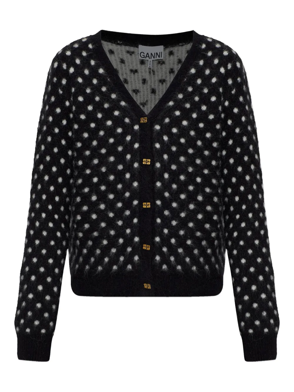 Ganni Polka Dot Button-up Cardigan In Black