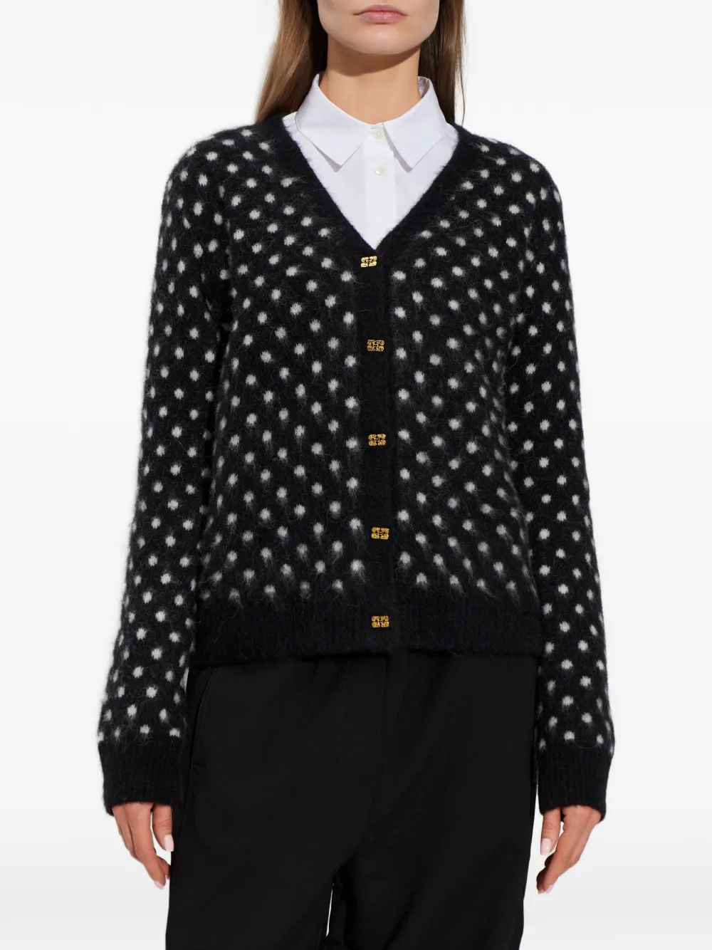 Ganni Polka Dot Button-up Cardigan In Black