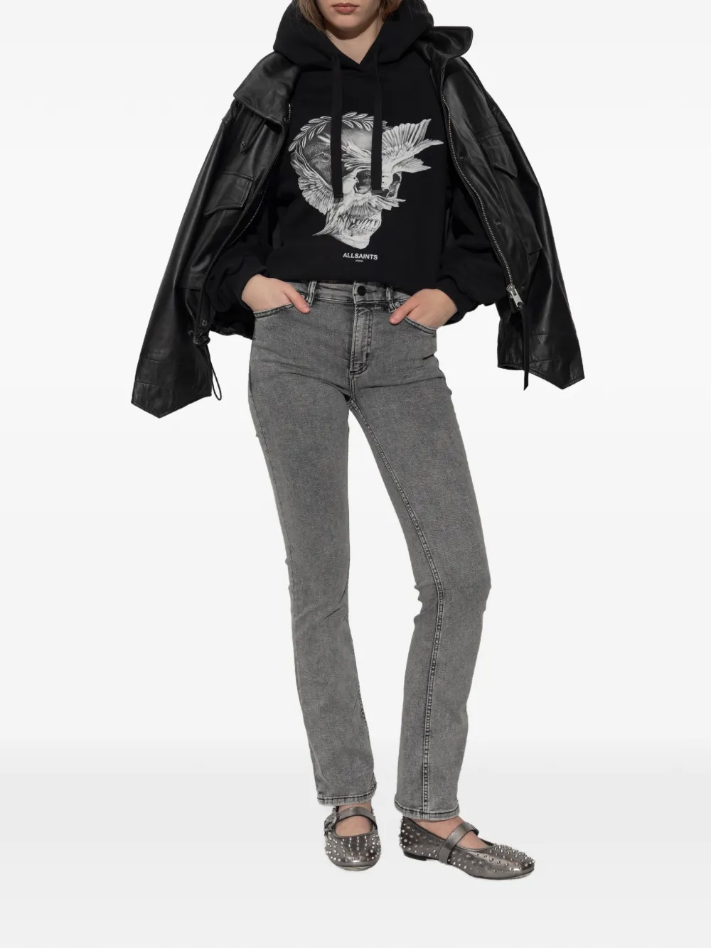  Allsaints Mysterie Graphic Zip-back Hoodie - Black 