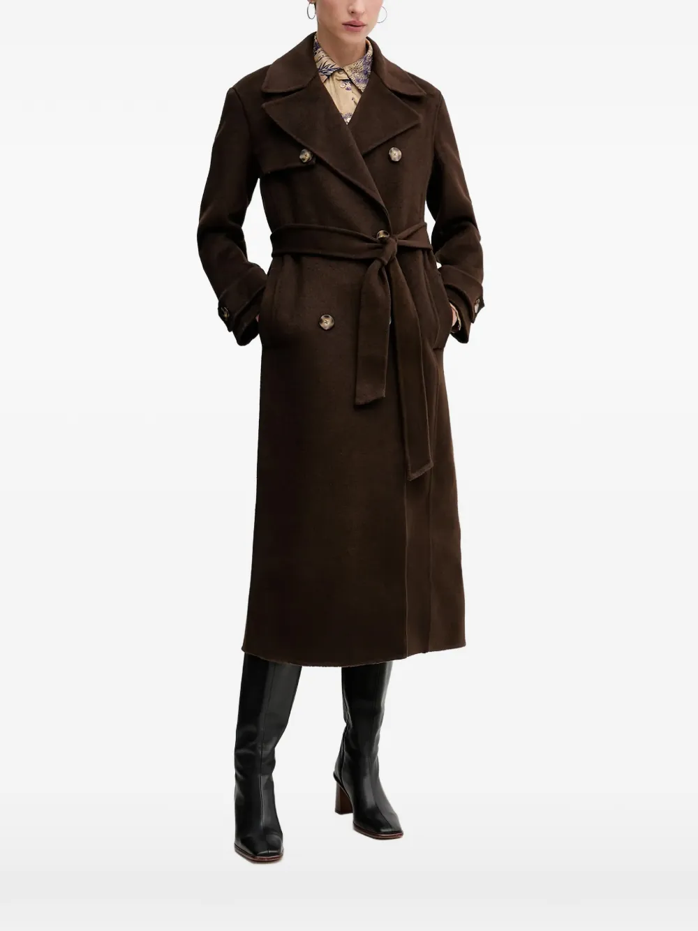 Pedro Del Hierro button-up belted coat - Braun