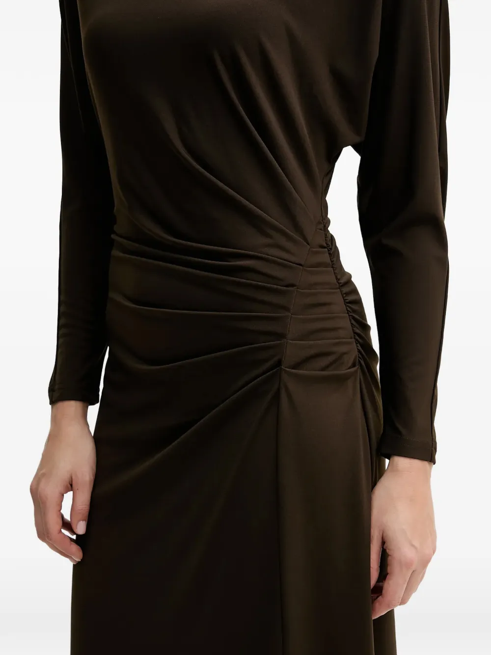 Long-Sleeve Gathered Midi Dress