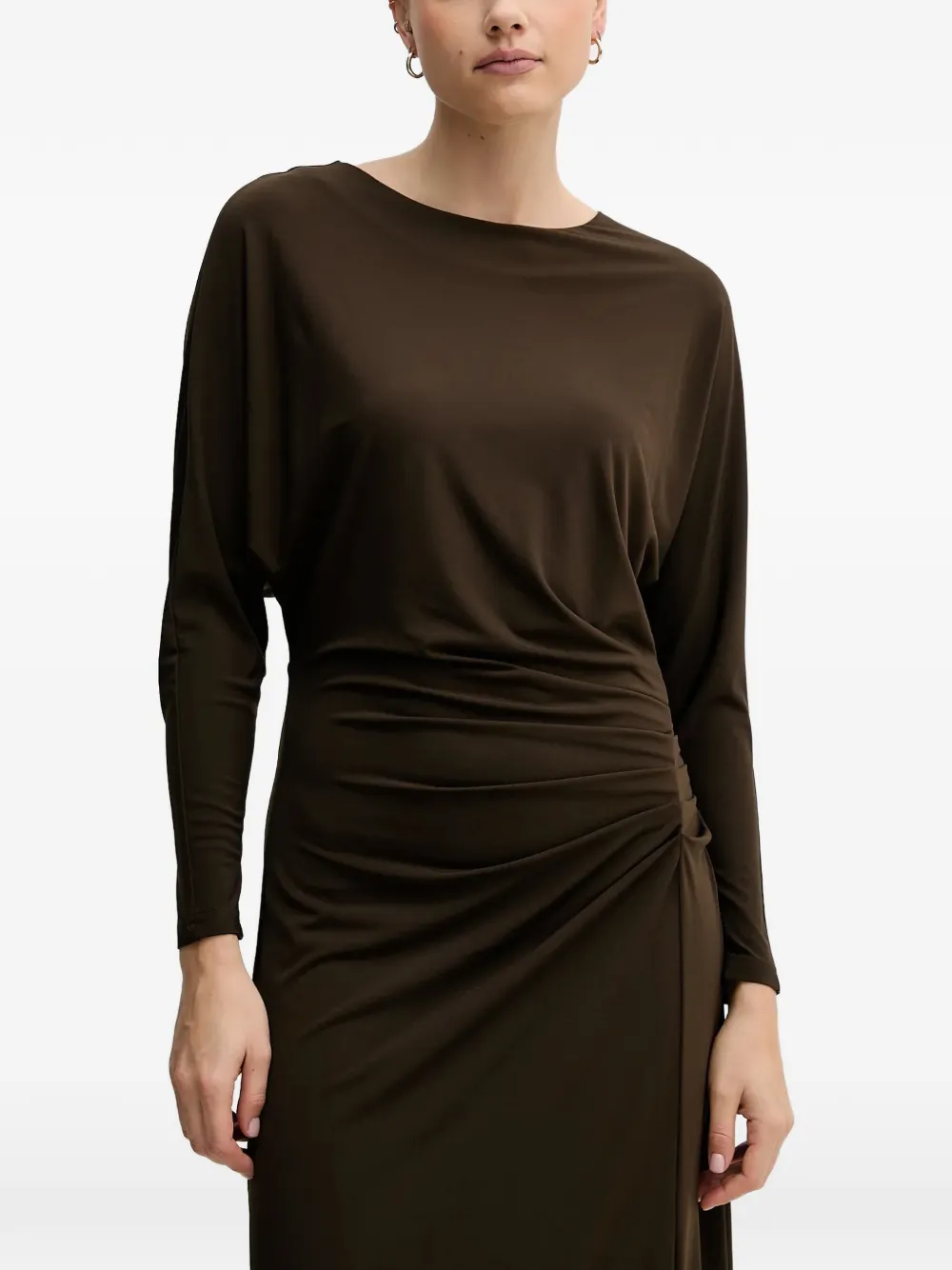 Pedro Del Hierro long-sleeve gathered midi dress - Marrone