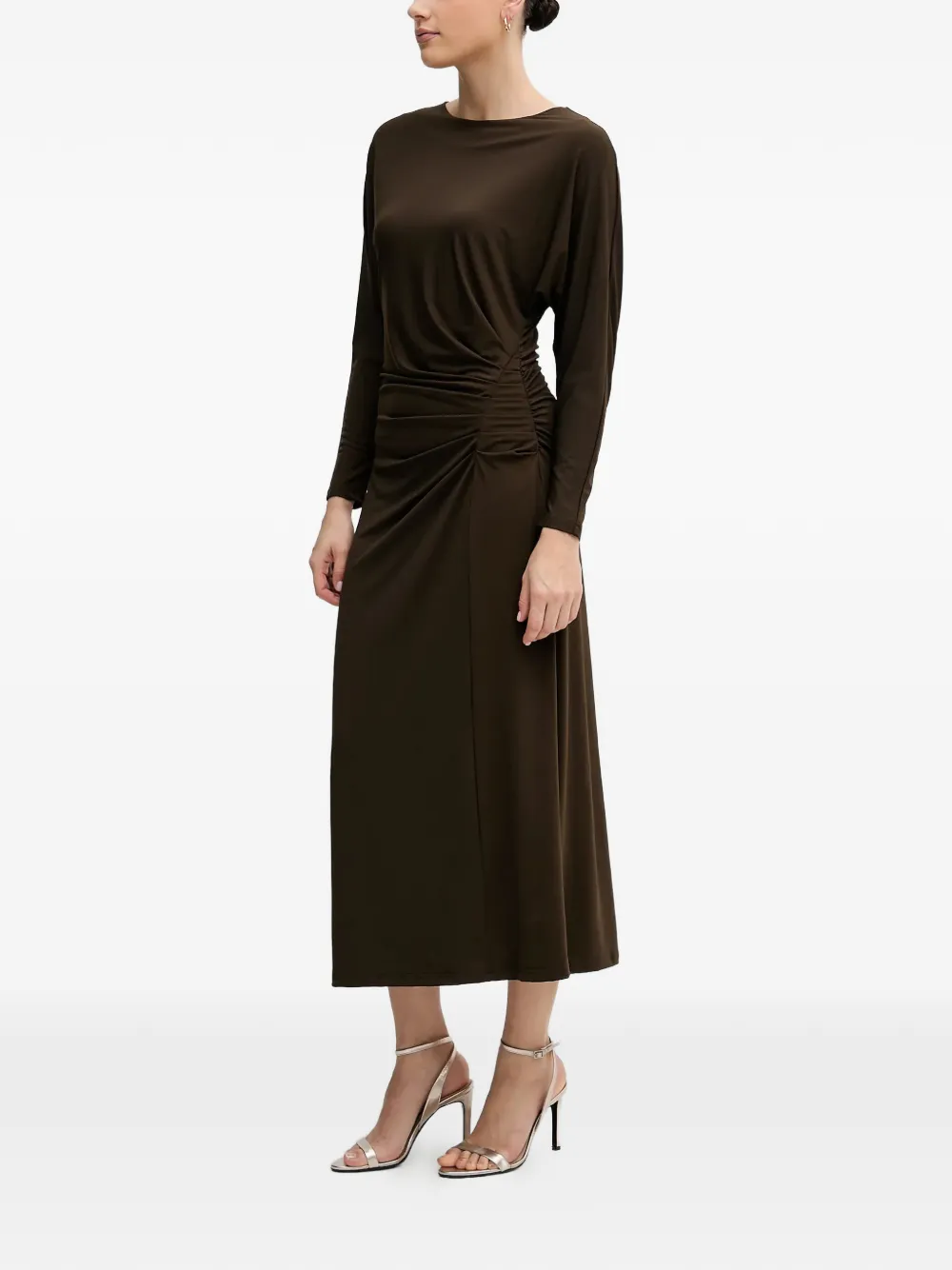 Long-Sleeve Gathered Midi Dress