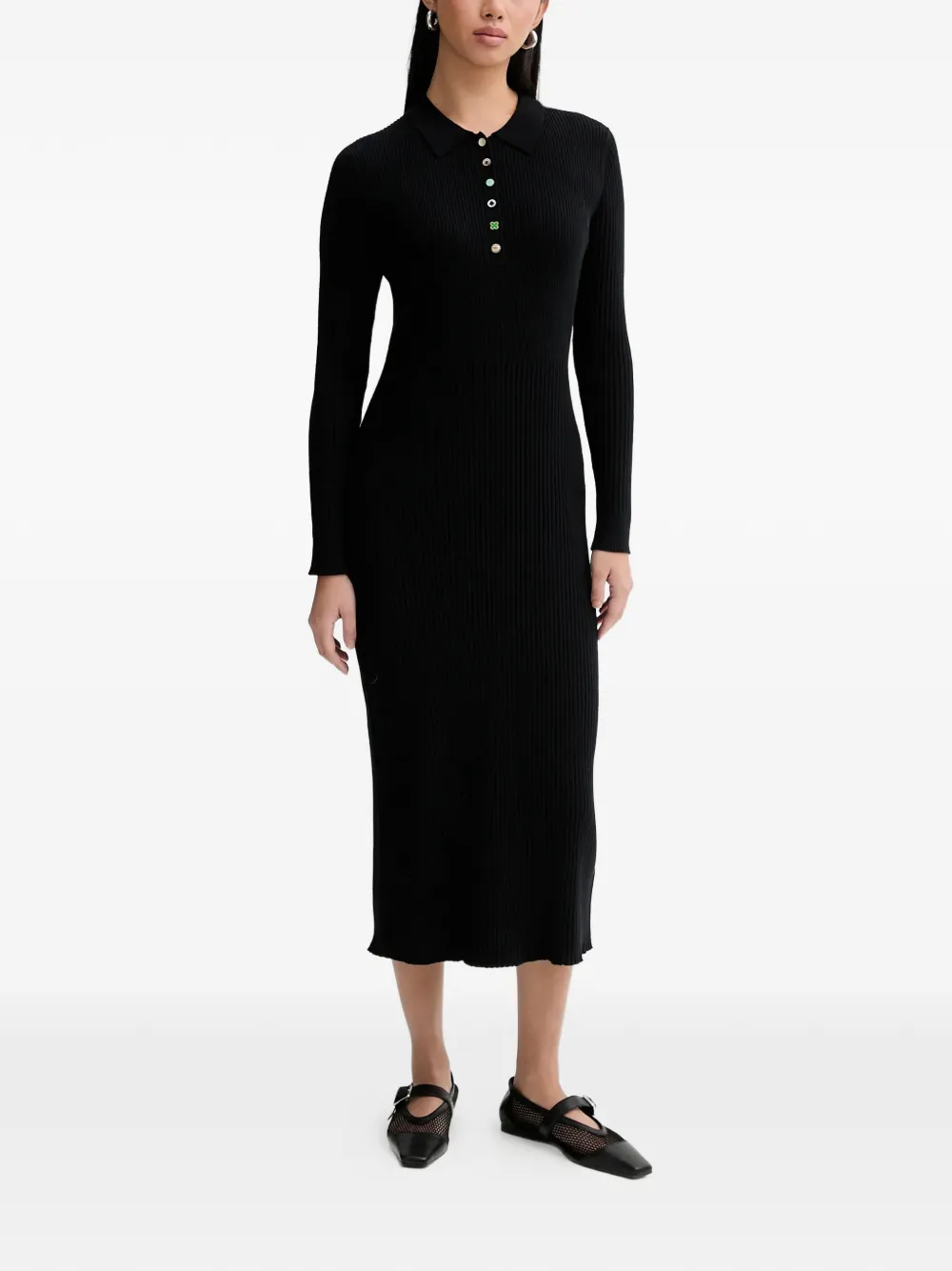 PS Paul Smith buttoned ribbed midi dress - Zwart