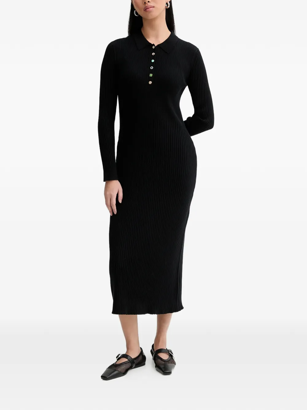 PS Paul Smith buttoned ribbed midi dress | Black | Image 1