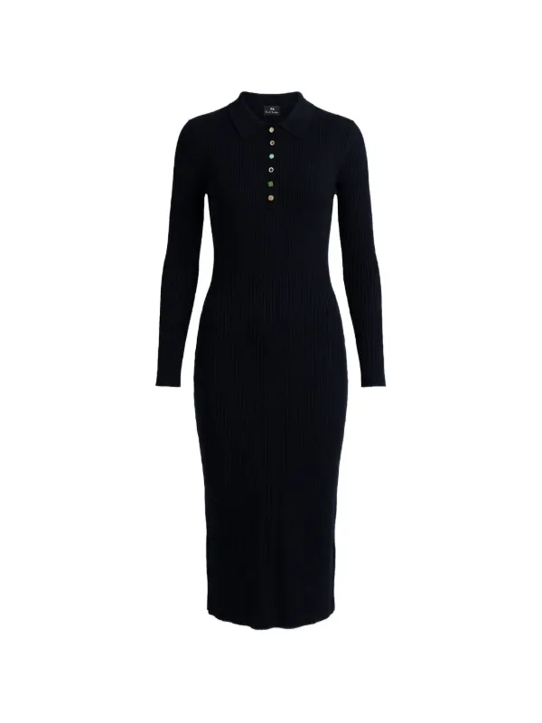 buttoned ribbed dress Paul Smith Buttoned Ribbed Knit Midi Dress