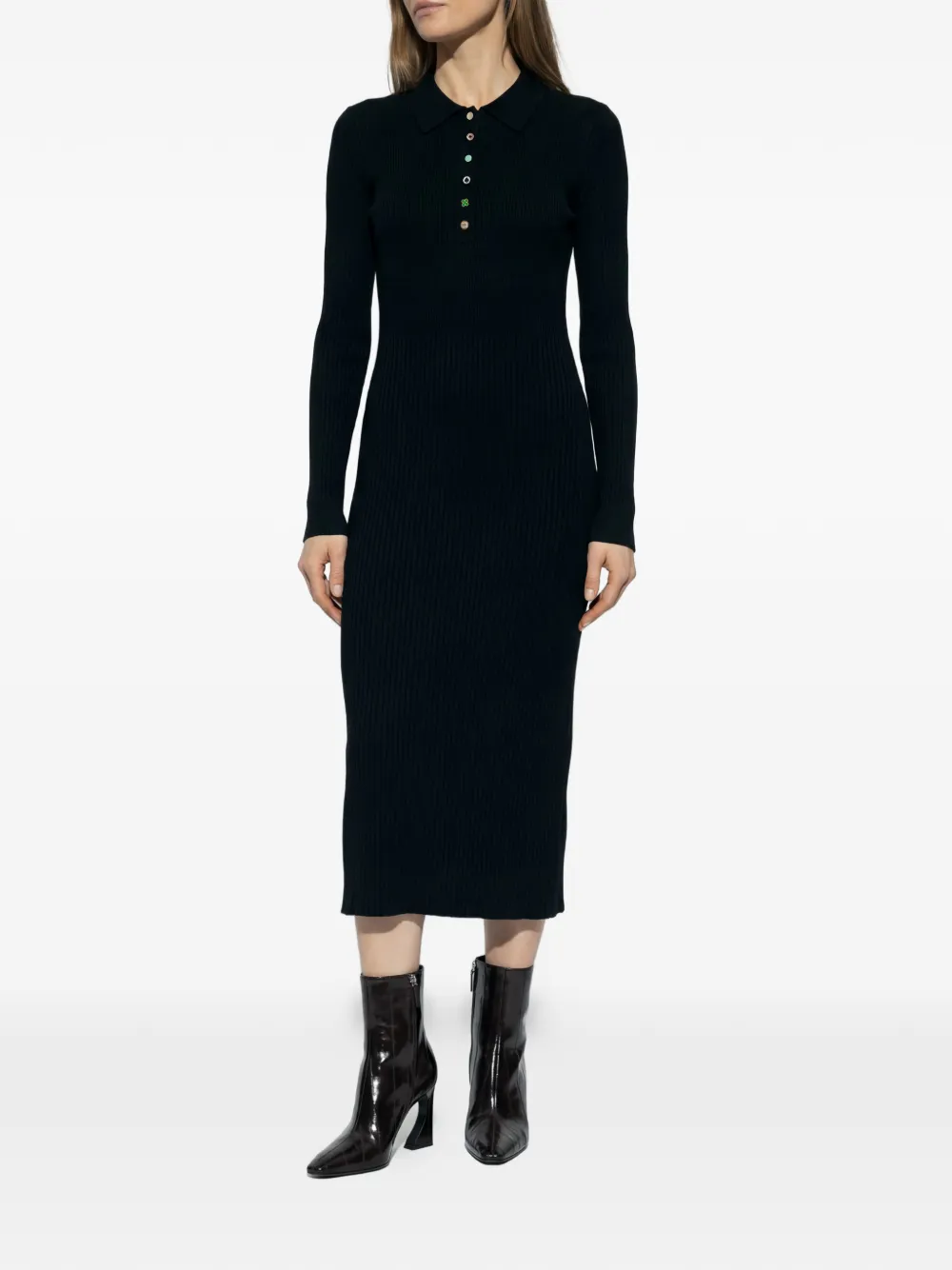  Ps Paul Smith Buttoned Ribbed Midi Dress - Black 