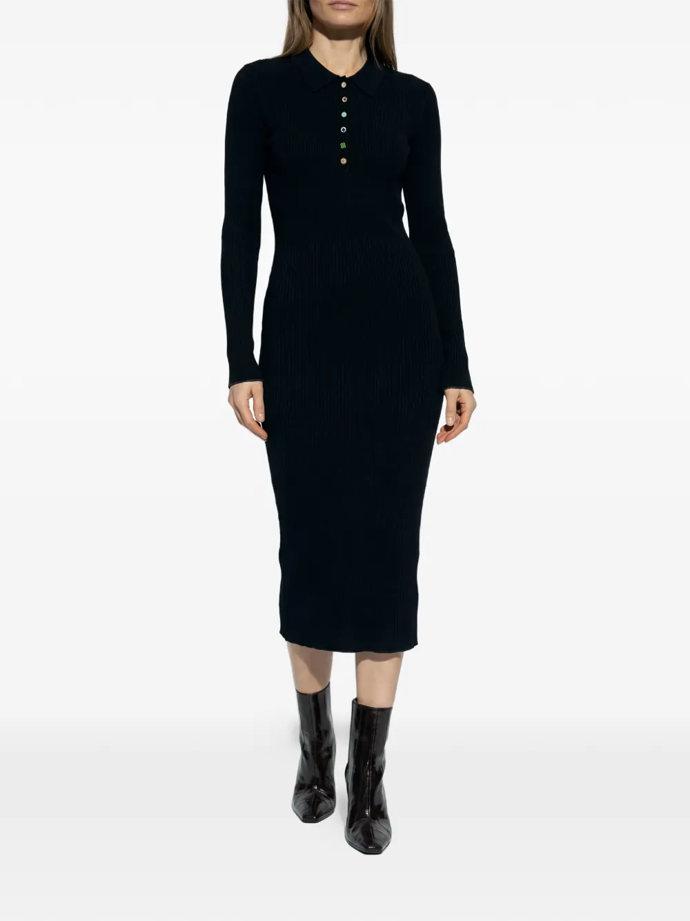  Ps Paul Smith Buttoned Ribbed Midi Dress - Black 