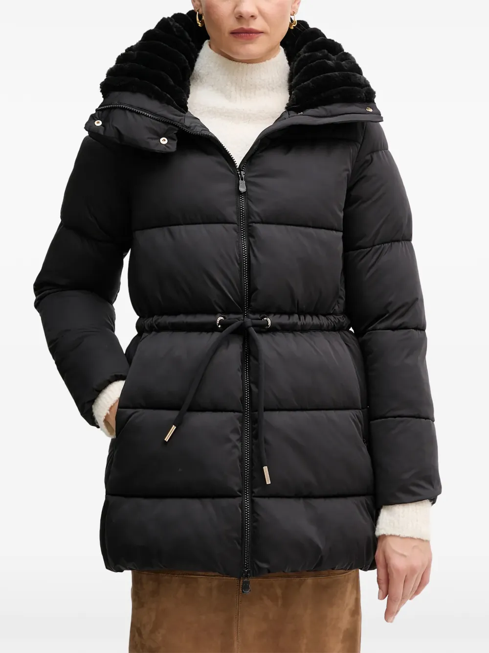 Save The Duck faux-fur hooded puffer jacket - Schwarz