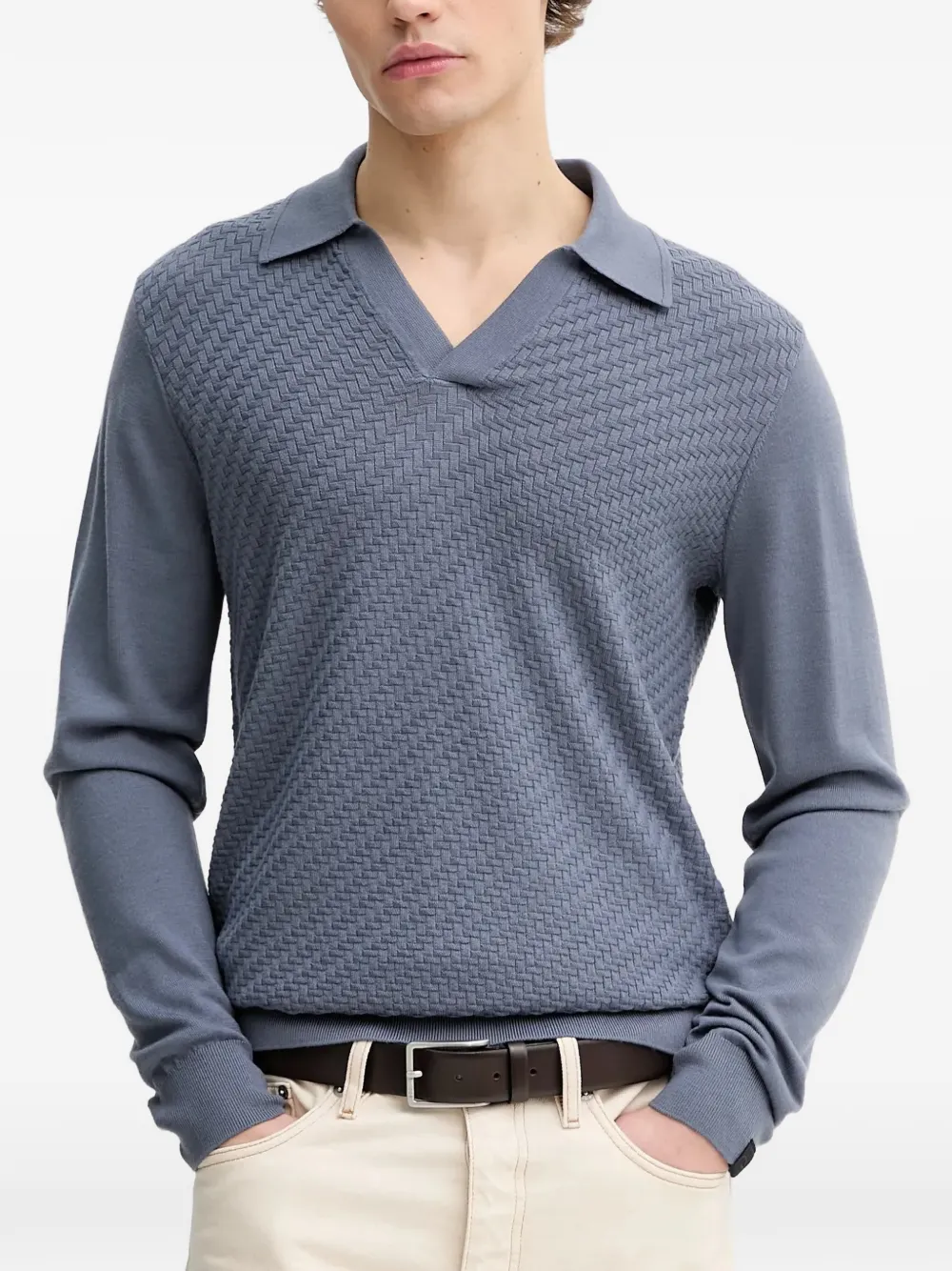 rag & bone textured polo sweater | Blue | Image 1