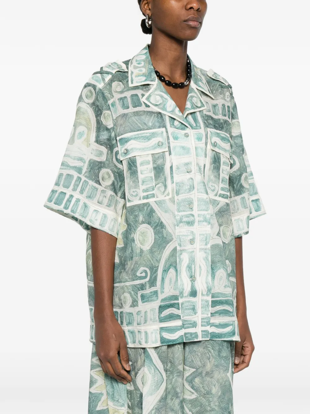  Alemais Pocket Print Top - Green 