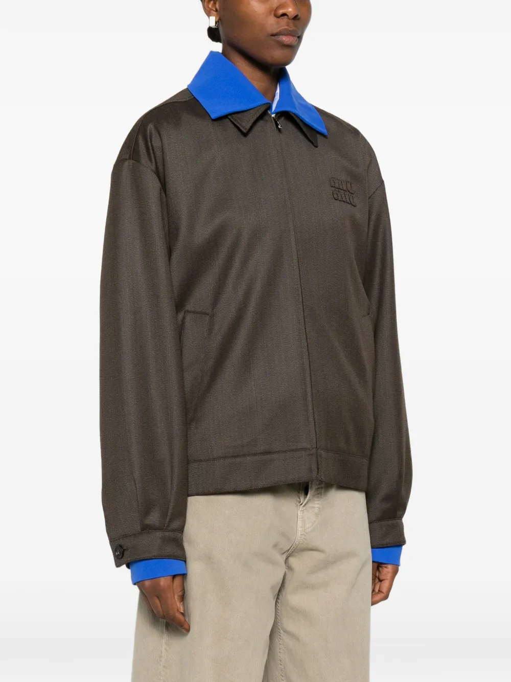  Miu Miu Logo-embroidered Jacket - Brown 
