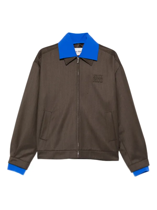 Miu Miu logo-embroidered Jacket | Brown | FARFETCH IE