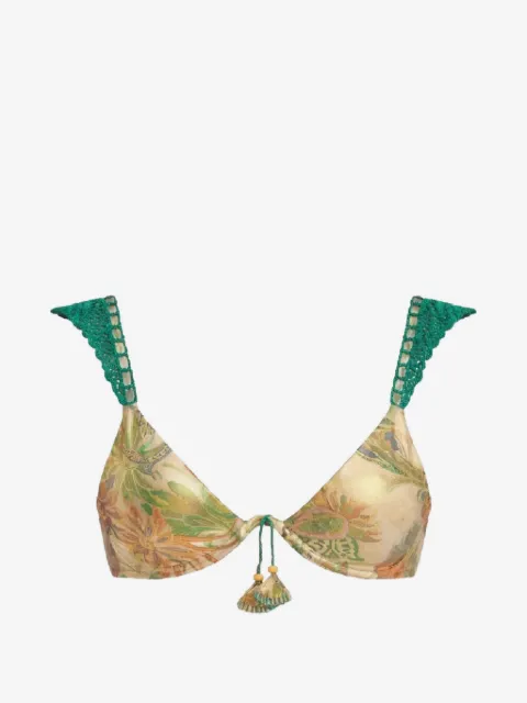 Del Maar paisley-print crochet-trim bikini top