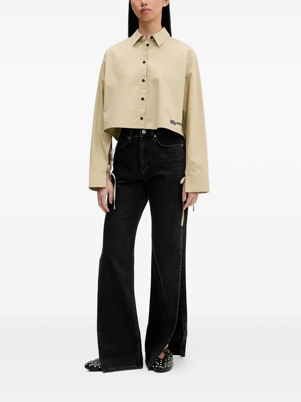 Karl Lagerfeld Jeans Cropped blouse met strikdetail Beige