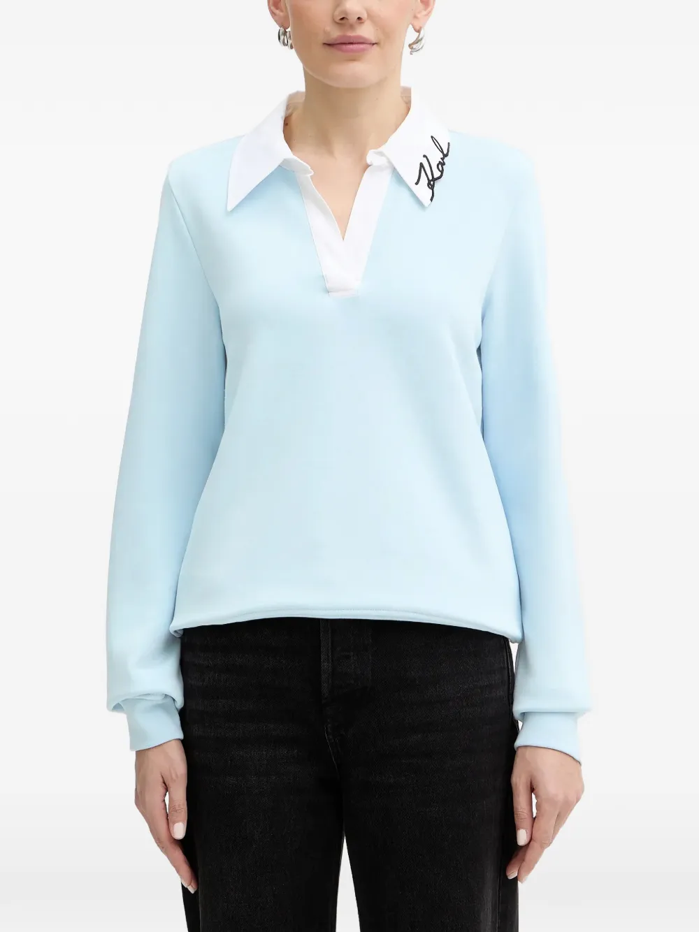 Karl Lagerfeld embroidered-logo collar polo shirt - Blu