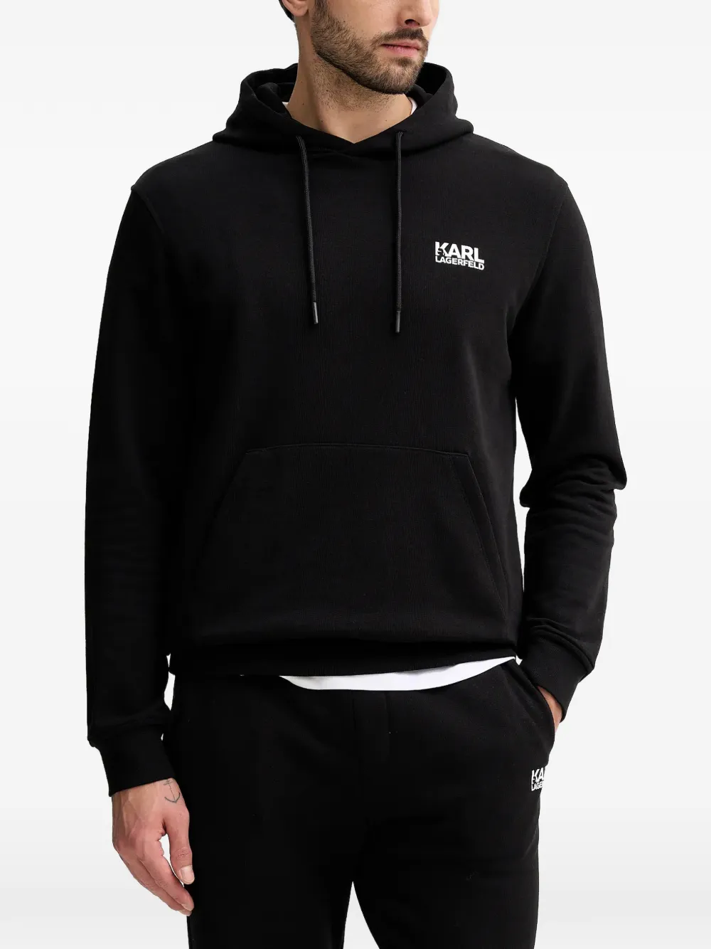 Karl Lagerfeld drawstring logo-print hoodie - Nero