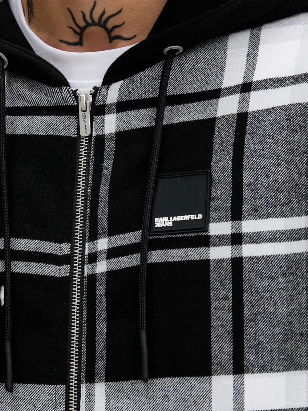 Karl Lagerfeld Jeans Geruit katoenen jack met capuchon Zwart