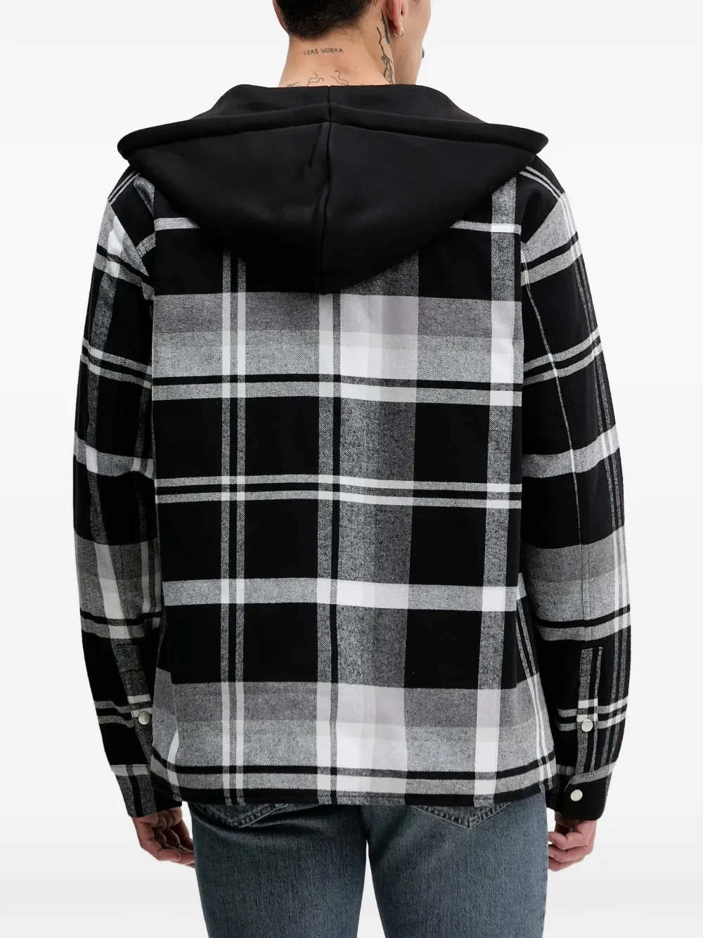 Karl Lagerfeld Jeans Geruit katoenen jack met capuchon Zwart