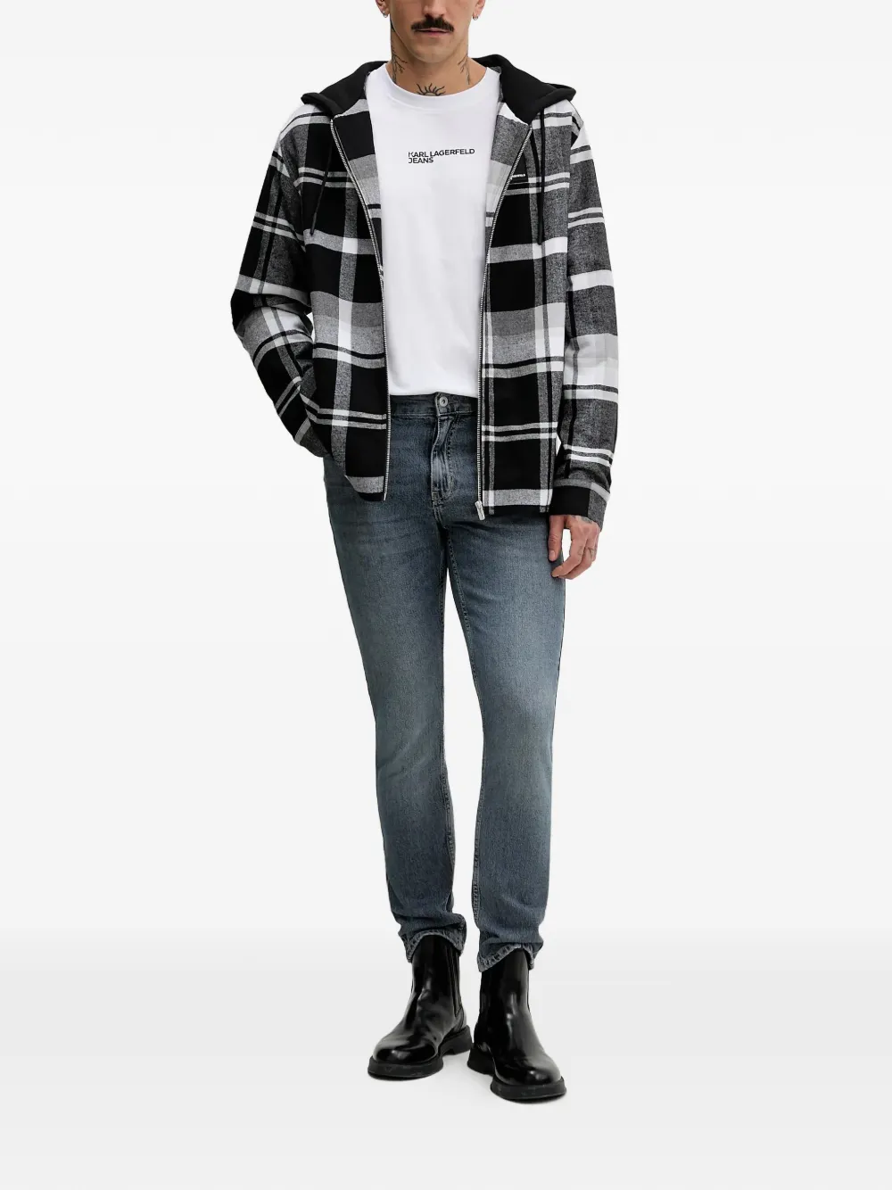 Karl Lagerfeld Jeans Geruit katoenen jack met capuchon Zwart