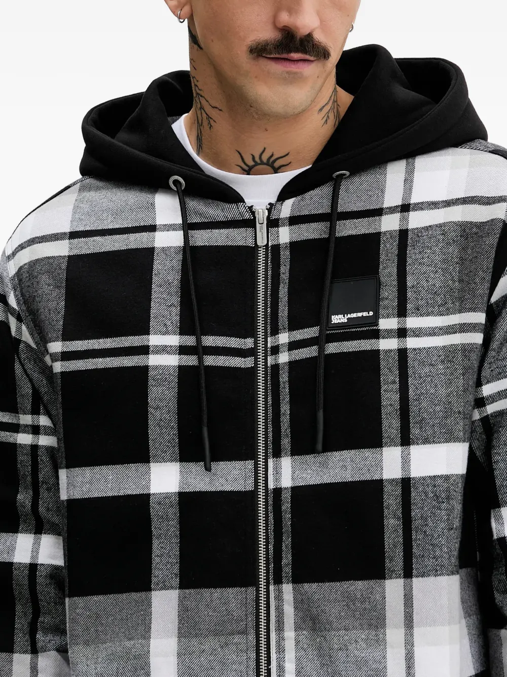 Karl Lagerfeld Jeans Geruit katoenen jack met capuchon Zwart