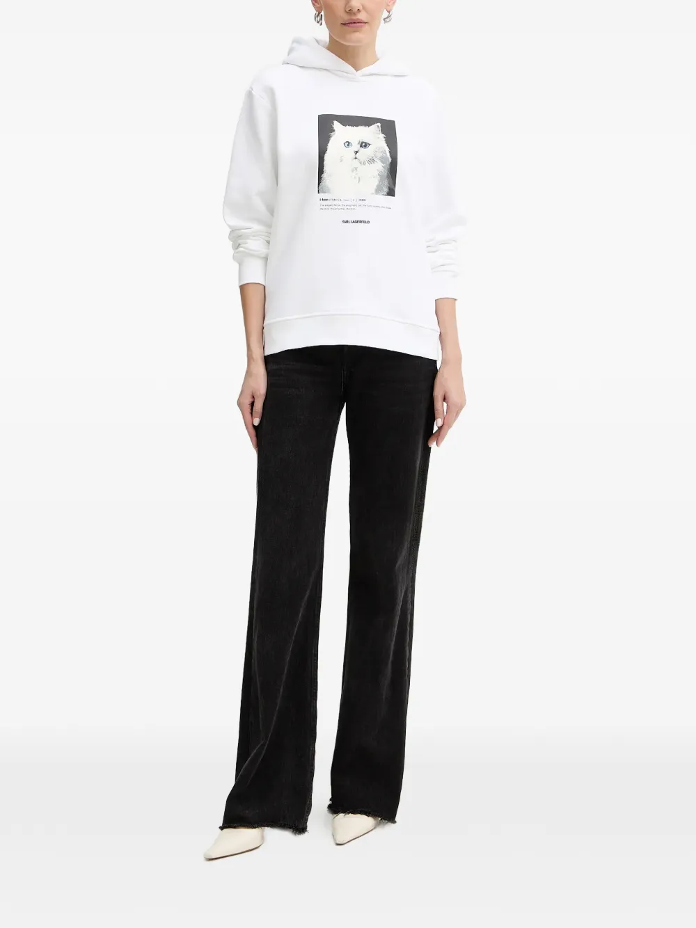 Karl Lagerfeld Hoodie met kattenprint Wit