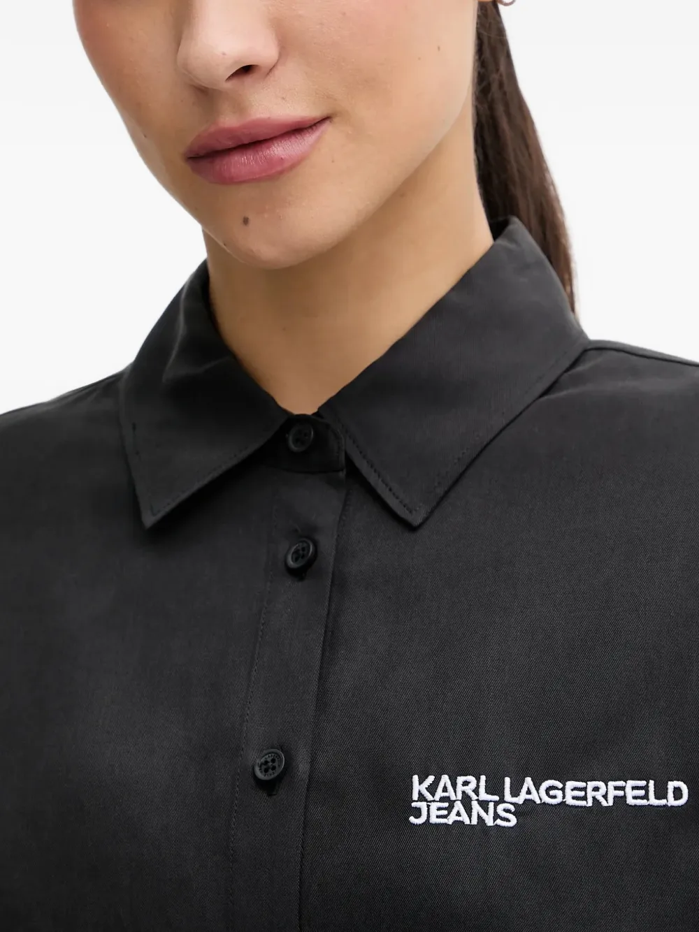 Karl Lagerfeld Jeans Blouse met gestrikte zijkant en logo Zwart
