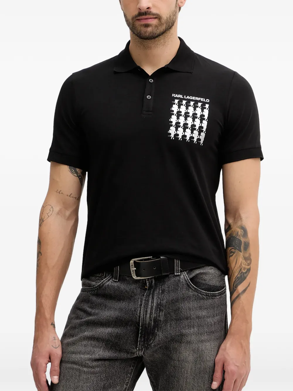 Karl Lagerfeld logo-print polo shirt - Nero