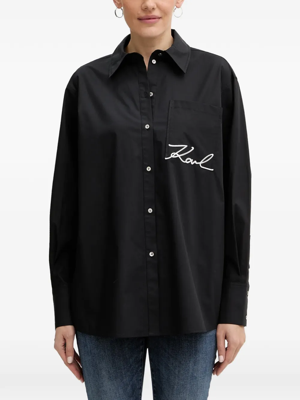 Karl Lagerfeld pocket logo-embroidered shirt - Nero