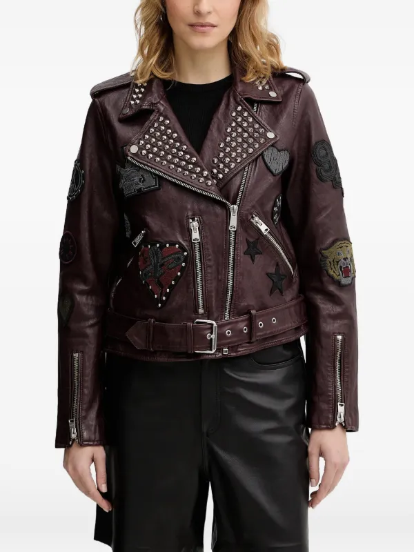 AllSaints College レザーライダースジャケット | ブラウン | FARFETCH JP