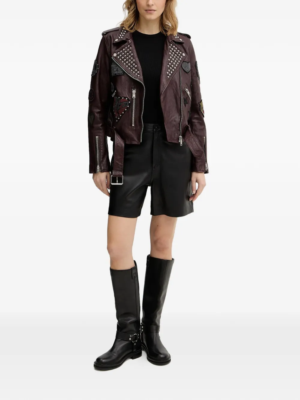  Allsaints College Leather Biker Jacket - Brown 