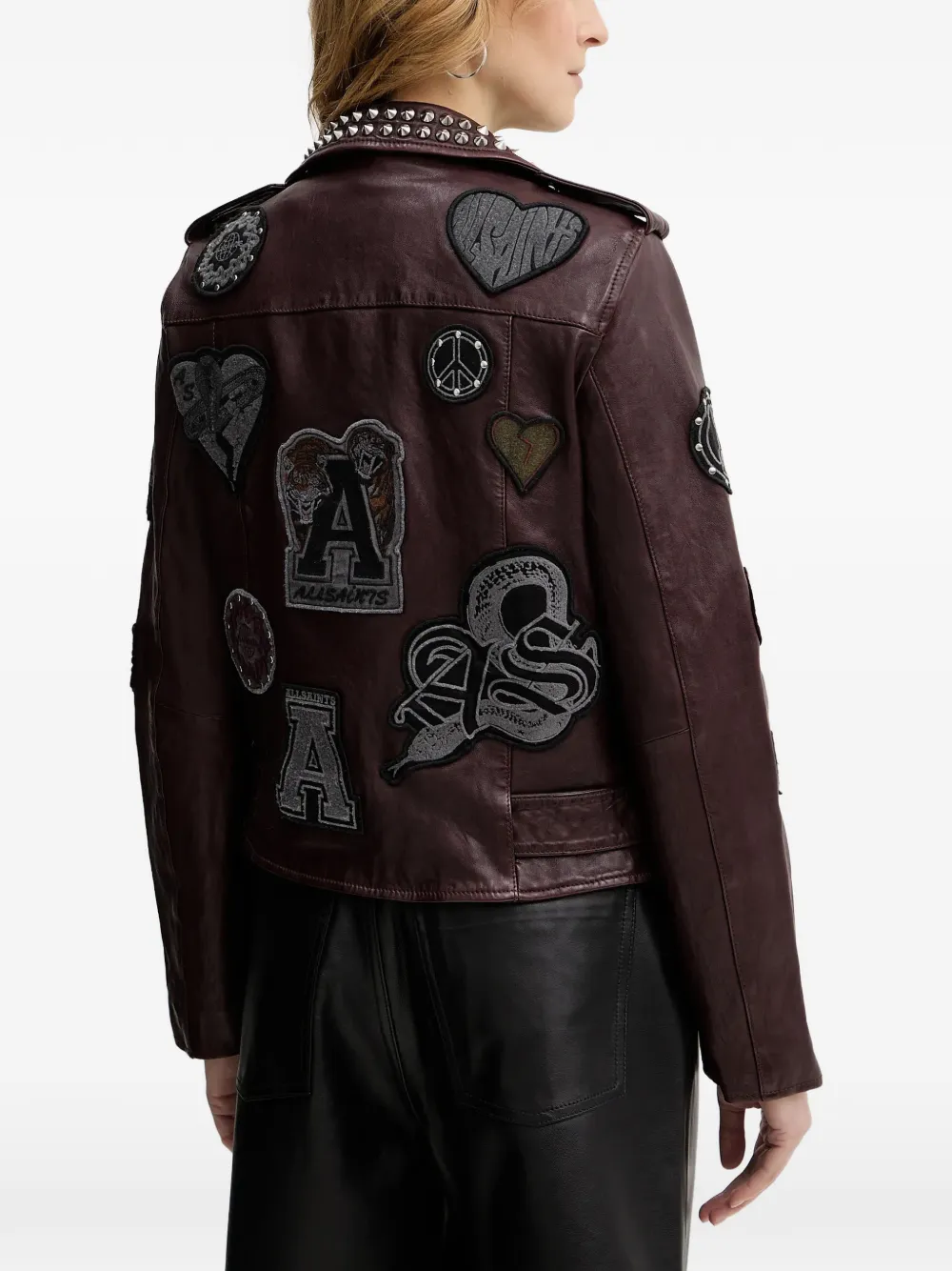  Allsaints College Leather Biker Jacket - Brown 