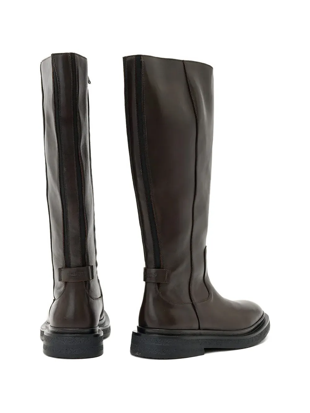 AllSaints Escher zip logo-strap knee-high boots Bruin