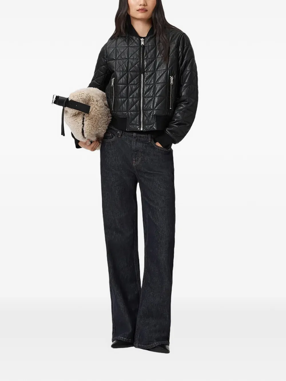  Allsaints Carly Quilted Zip-up Jacket - Black 