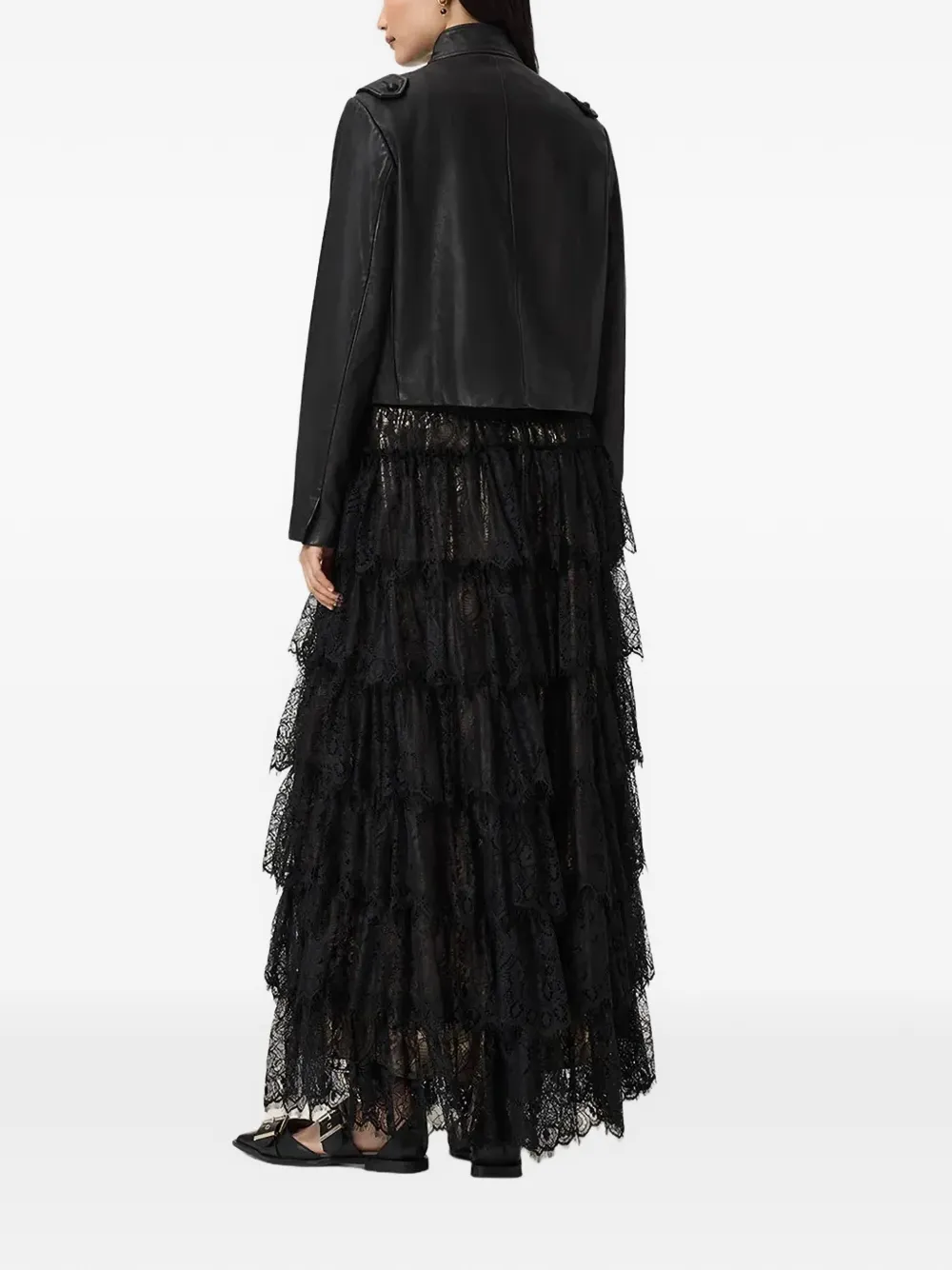  Allsaints Tiered Lace-detail Maxi Skirt - Black 
