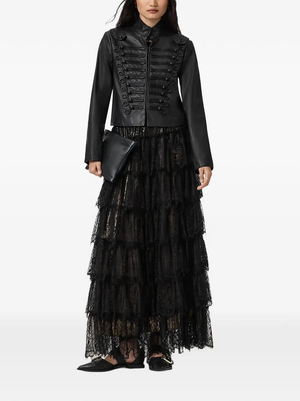 AllSaints tiered lace-detail maxi skirt - Zwart