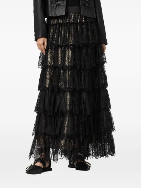 AllSaints tiered lace-detail maxi skirt