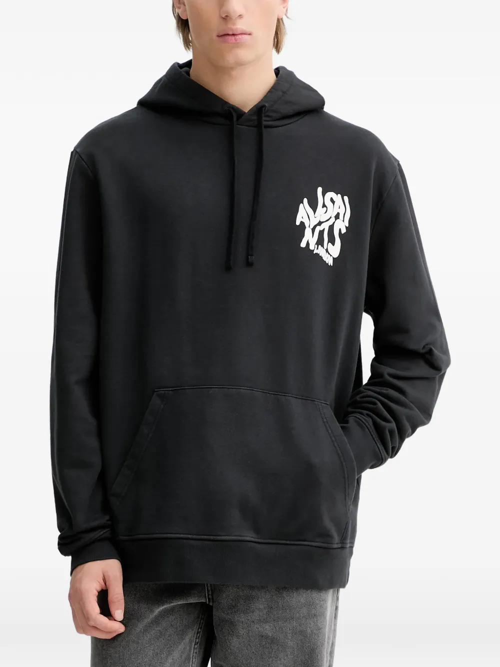 AllSaints graphic drawstring hoodie | negro | Image 1