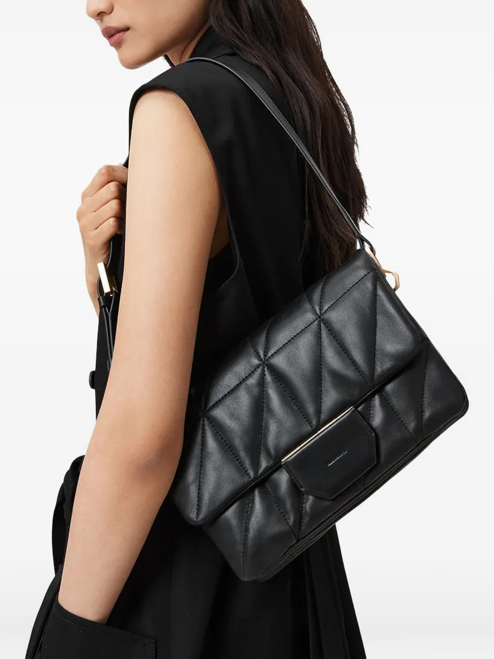 AllSaints Ondine gewatteerde schoudertas - Zwart