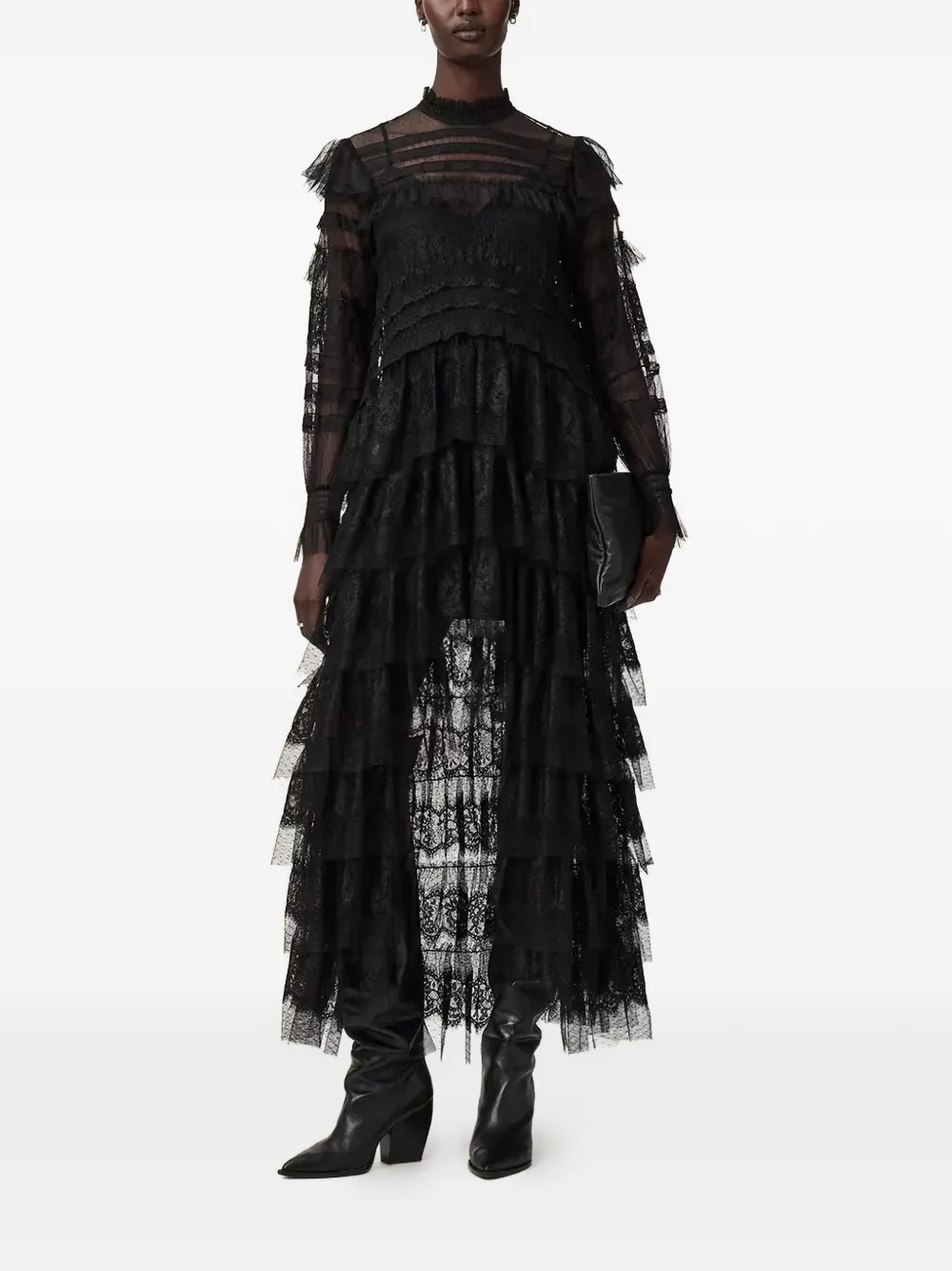 AllSaints Cavarly tiered lace maxi dress - Nero