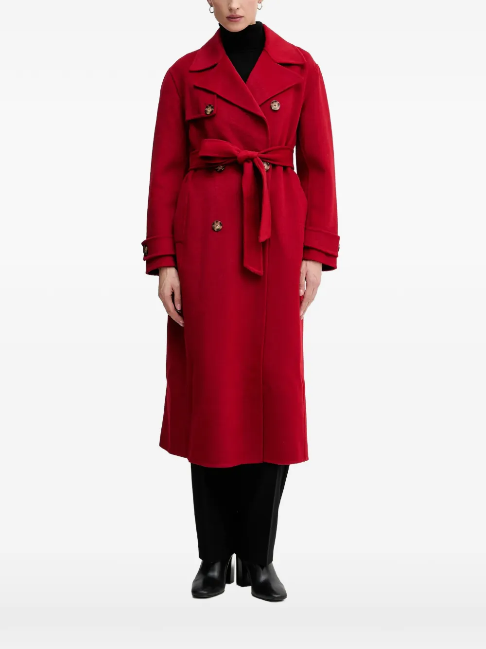 Pedro Del Hierro belted double-breasted coat - Rosso