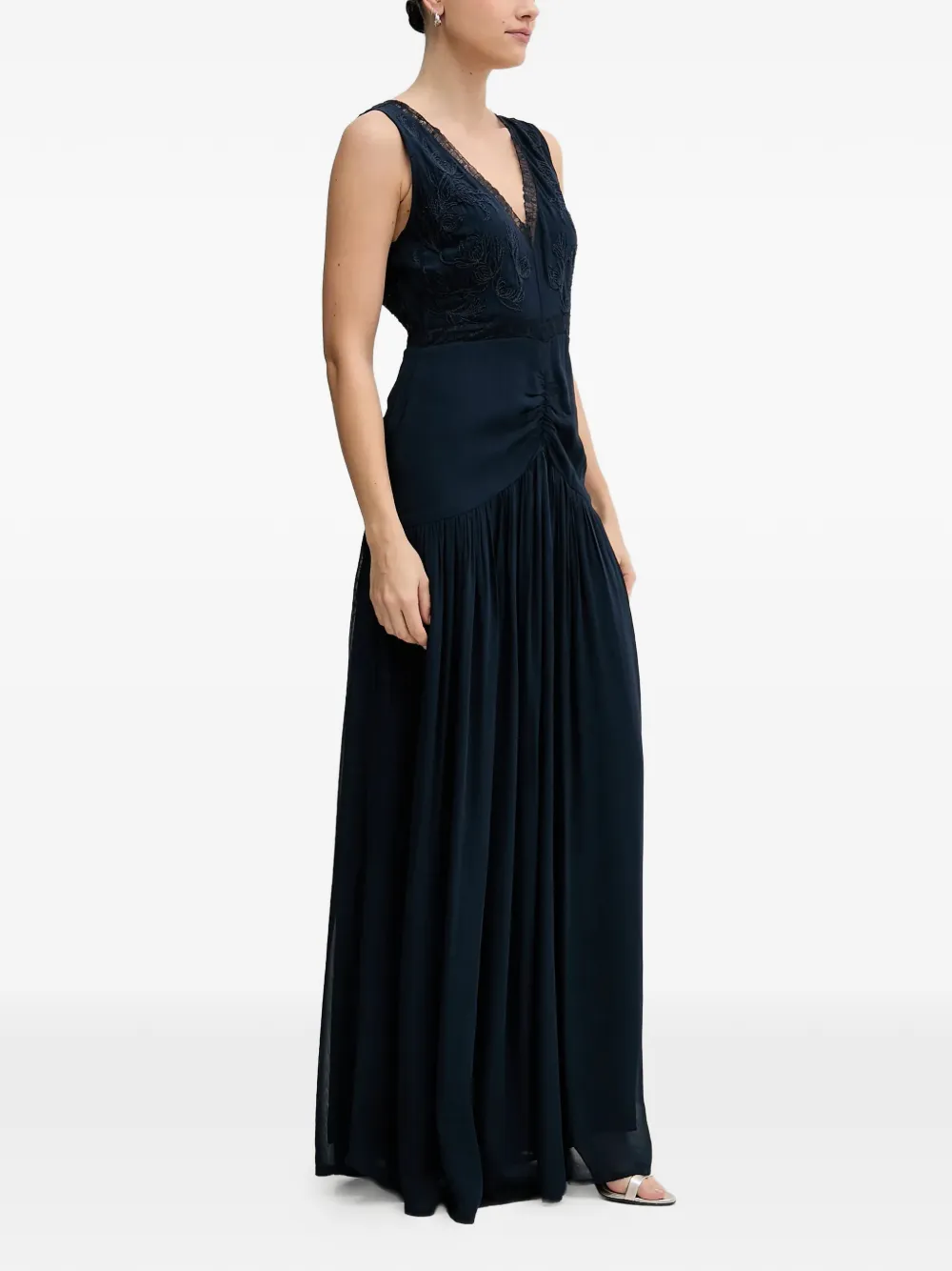 Pedro Del Hierro lace gathered maxi dress - Blauw