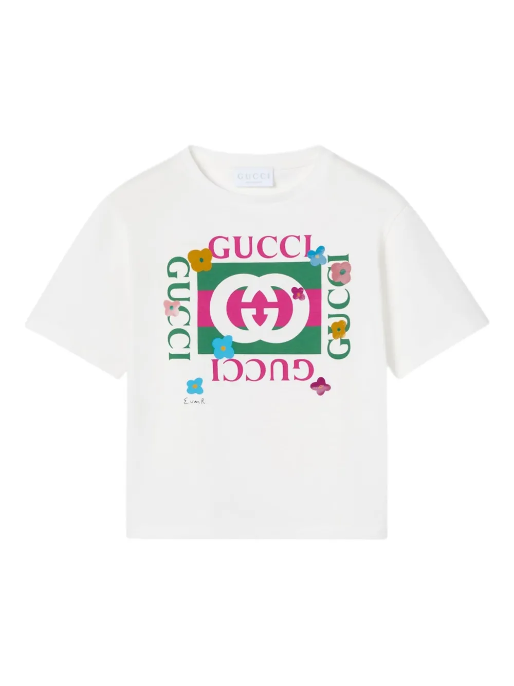 Gucci Kids floral-print logo T-shirt - Weiß