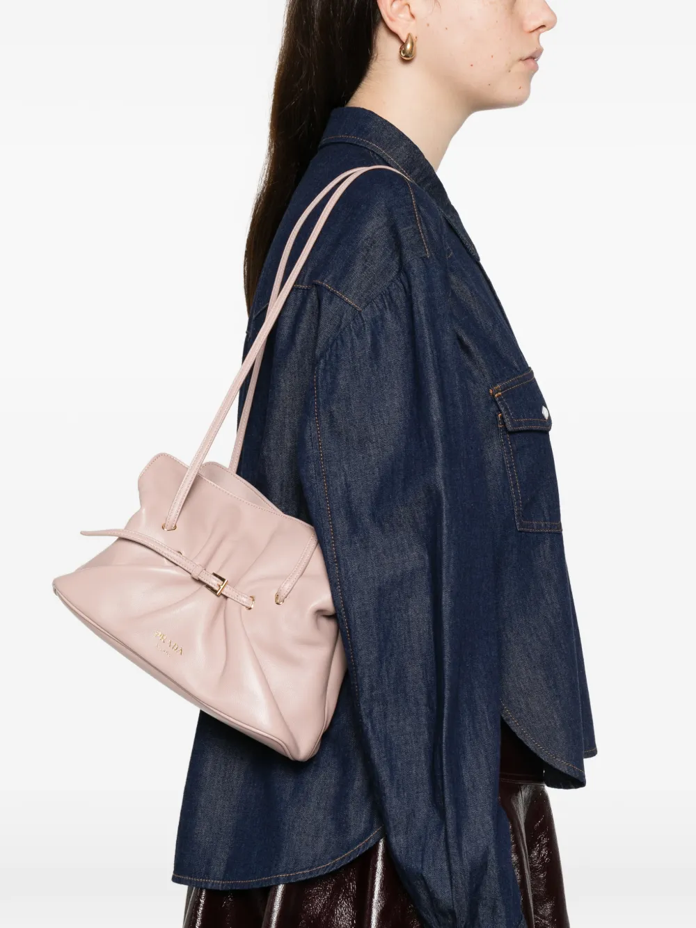 Prada gathered-detail buckled shoulder bag - Roze