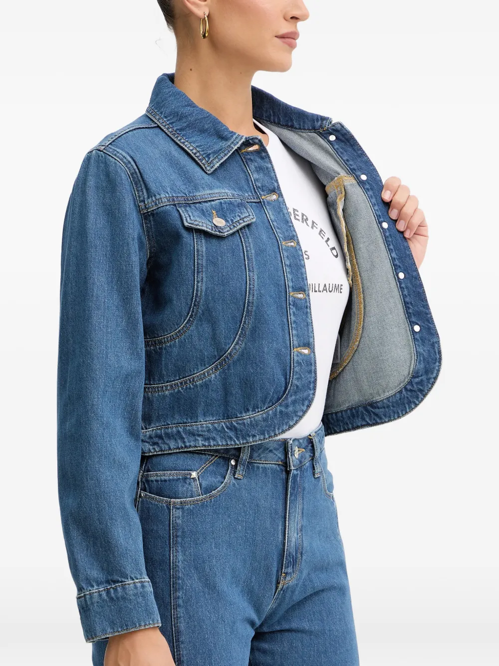  Karl Lagerfeld Button Cropped Jacket - Blue 