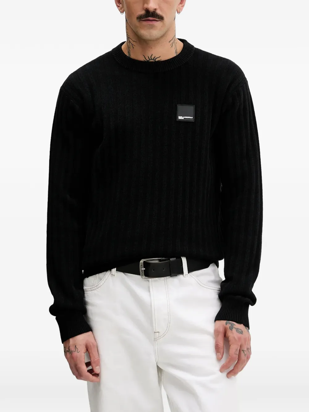 Karl Lagerfeld Jeans ribbed logo-patch sweater - Nero