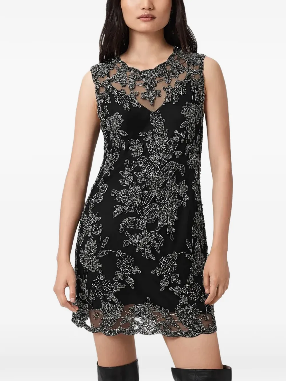 AllSaints Inaya floral-detail mini dress - Nero