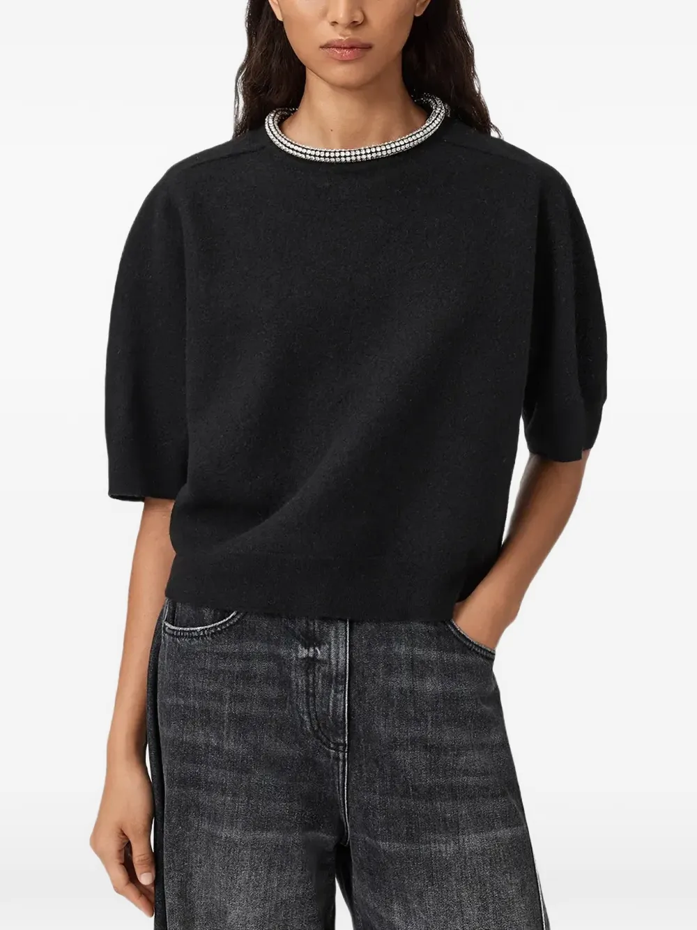 AllSaints Odell embellished short-sleeve T-shirt - Nero