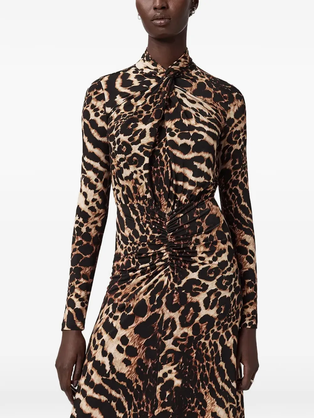  Allsaints Mina A-line Leopard Midi Dress - Brown 